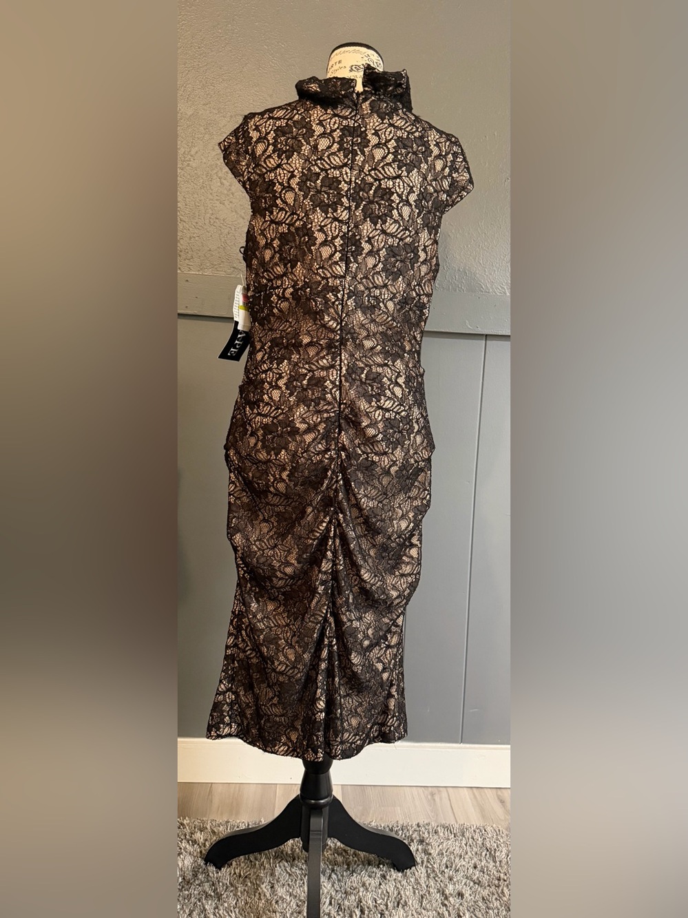 Xscape Black Lace Overlay Evening Dress - Picture 3 of 7